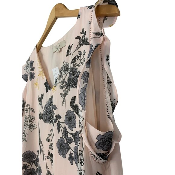 Floral Print Soft Pink Flutter Sleeve Shift Dress V-Neck Loft Womens XL NWT - Picture 3 of 9